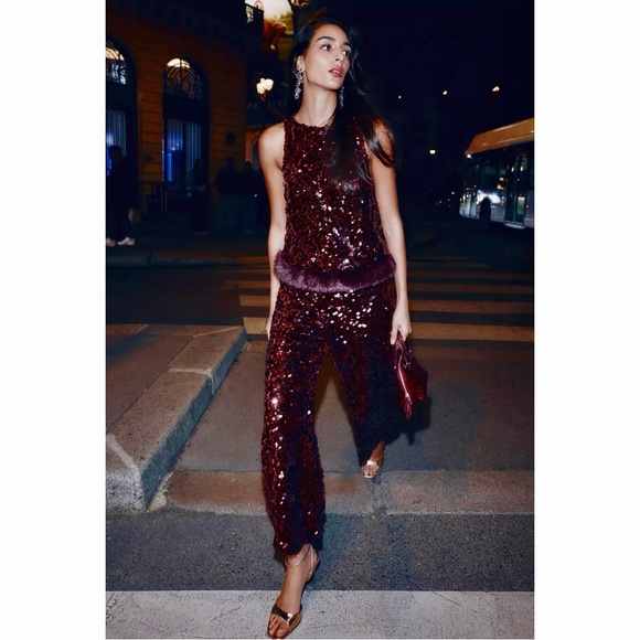 Zara Burgundy Sequin Pants - Picture 3 of 11